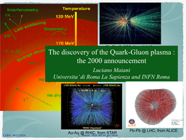 The Discovery of the Quark-Gluon Plasma : the 2000 Announcement Luciano Maiani Universita’ Di Roma La Sapienza and INFN Roma