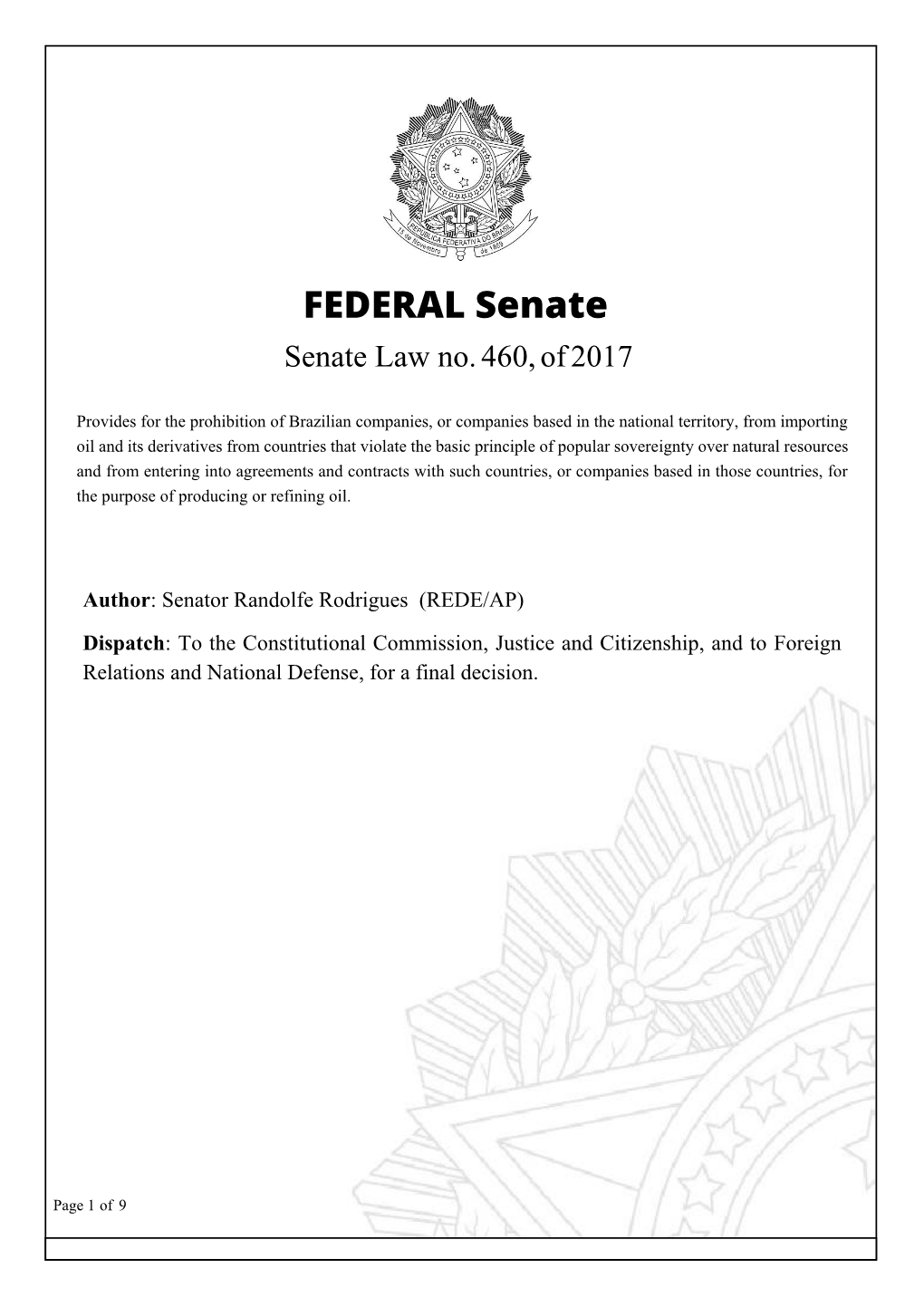 FEDERAL Senate Senate Law No