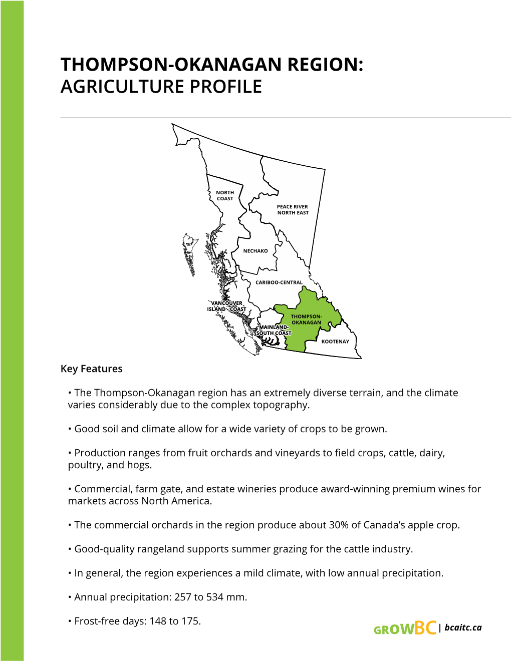 Thompson-Okanagan Region: Agriculture Profile