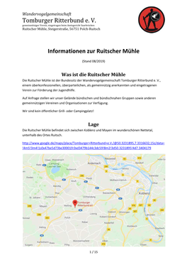 Tomburger Ritterbund E. V. Informationen Zur Ruitscher Mühle