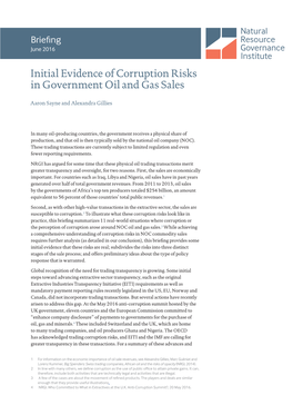 Initial Evidence of Corruption Risks in Government Oil and Gas Sales