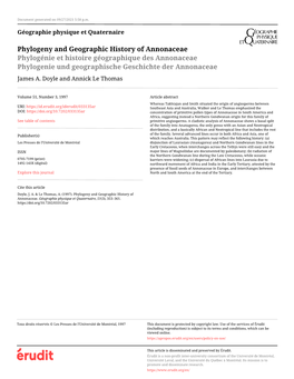 Phylogeny and Geographic History of Annonaceae Phylogénie Et Histoire Géographique Des Annonaceae Phylogenie Und Geographische Geschichte Der Annonaceae James A