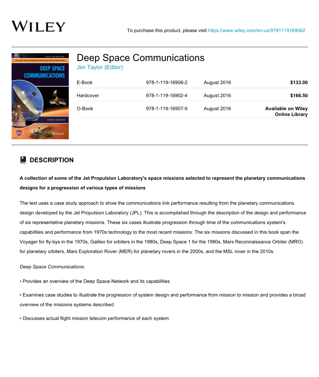 Deep Space Communications Jim Taylor (Editor)