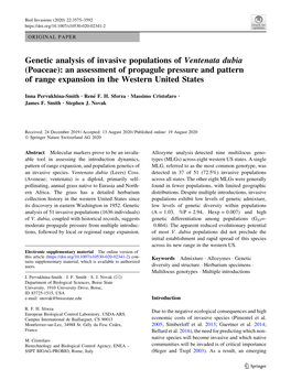 Genetic Analysis of Invasive Populations of Ventenata Dubia (Poaceae): an Assessment of Propagule Pressure and Pattern of Range Expansion in the Western United States