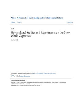 Horticultural Studies and Experiments on the New World Cypresses Carl B