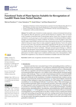Functional Traits of Plant Species Suitable for Revegetation of Landfill Waste from Nickel Smelter