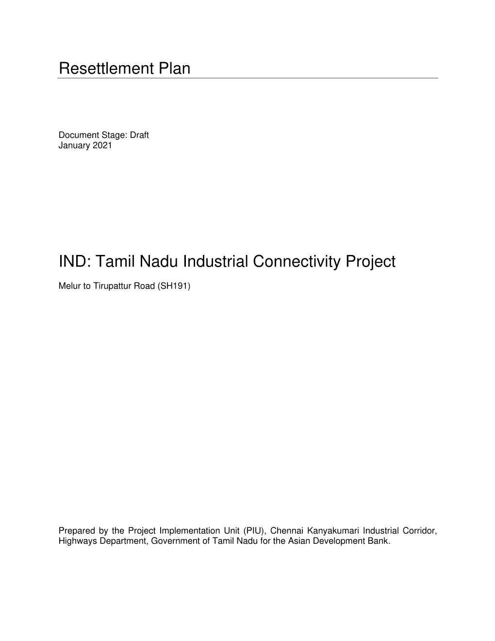 Tamil Nadu Industrial Connectivity Project: Melur to Tirupattur Road