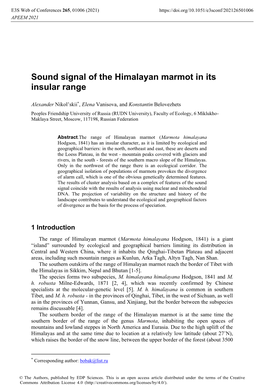 Sound Signal of the Himalayan Marmot in Its Insular Range