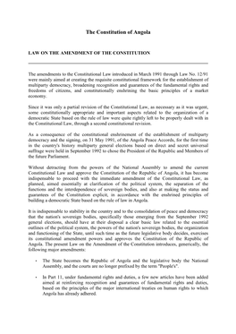 Angola Law on the Amendments of the Constitution 1992