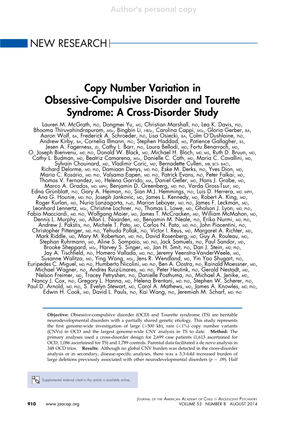 NEW RESEARCH Copy Number Variation in Obsessive-Compulsive