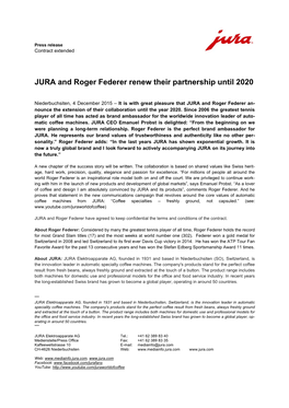 JURA and Roger Federer Renew Their Partnership Until 2020