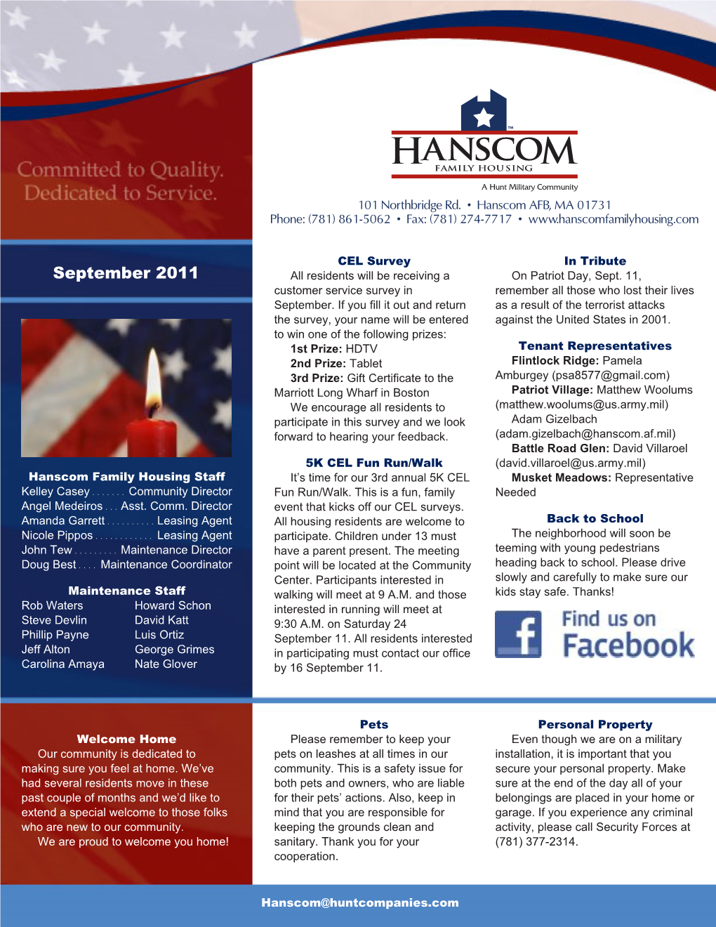 September 2011 All Residents Will Be Receiving a on Patriot Day, Sept