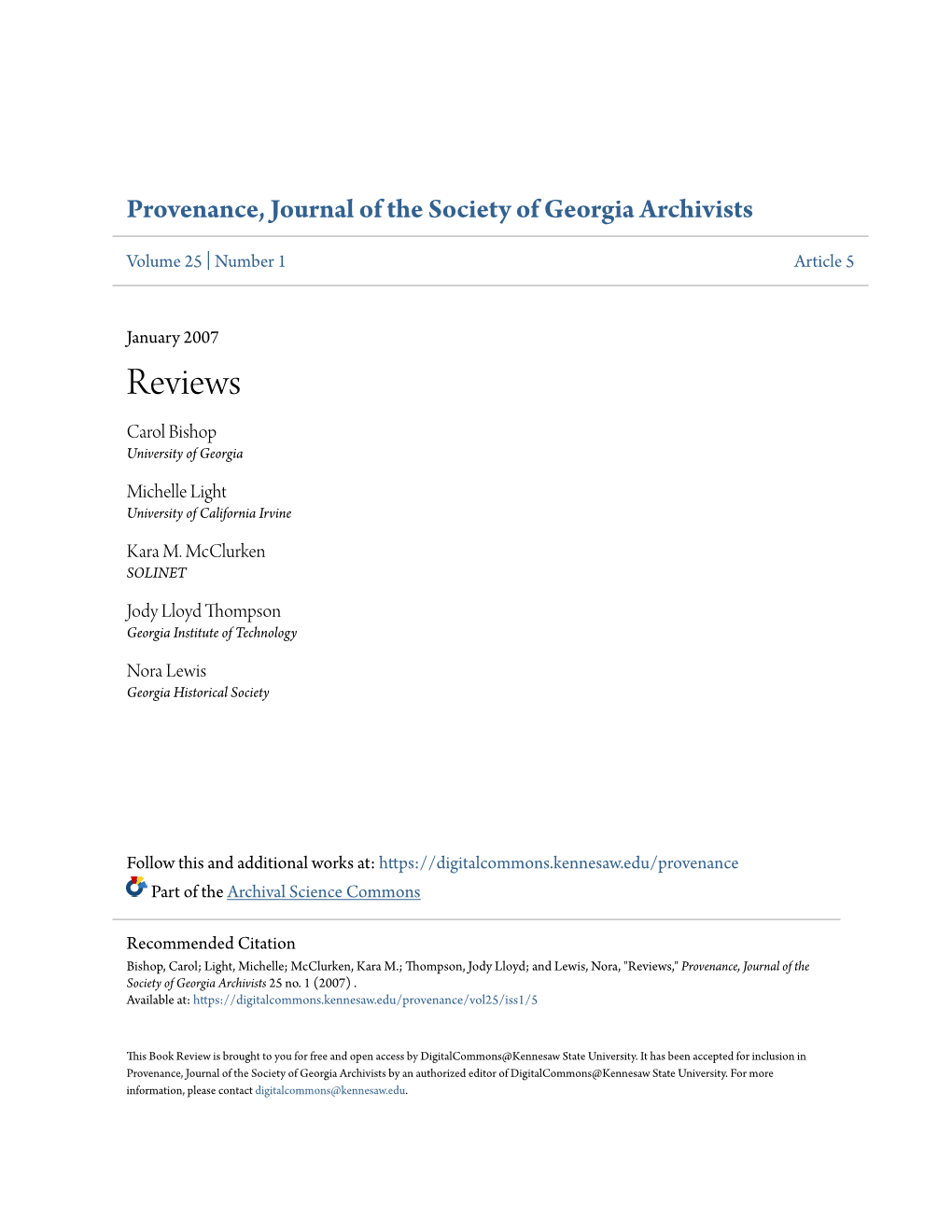 Reviews Carol Bishop University of Georgia