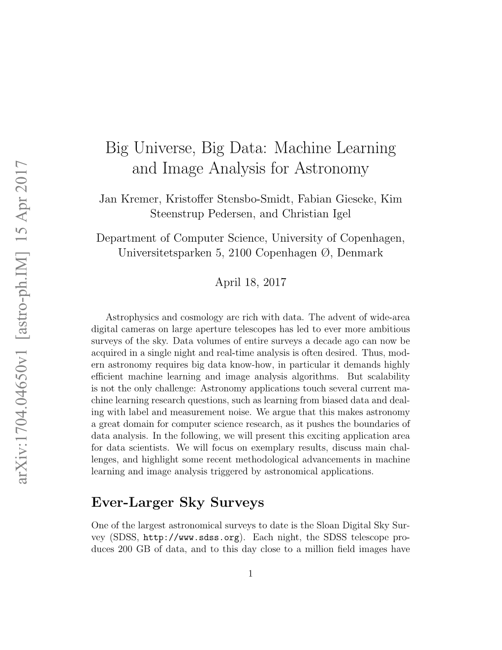 Big Universe, Big Data: Machine Learning and Image Analysis for Astronomy