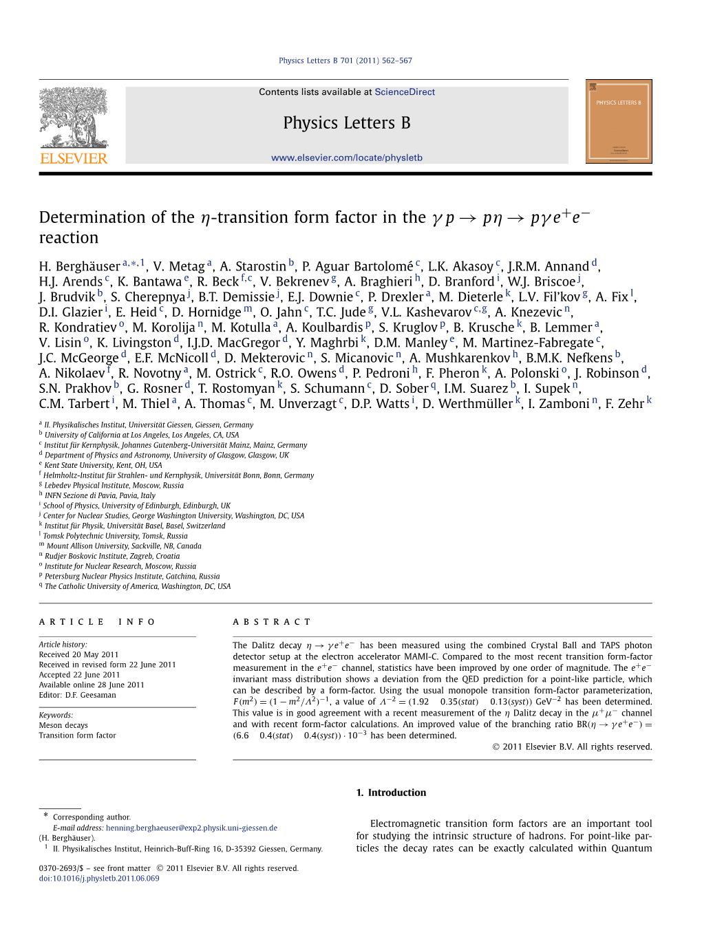 Determination of the Η-Transition Form Factor in the Γp→Pη→Pγe+E