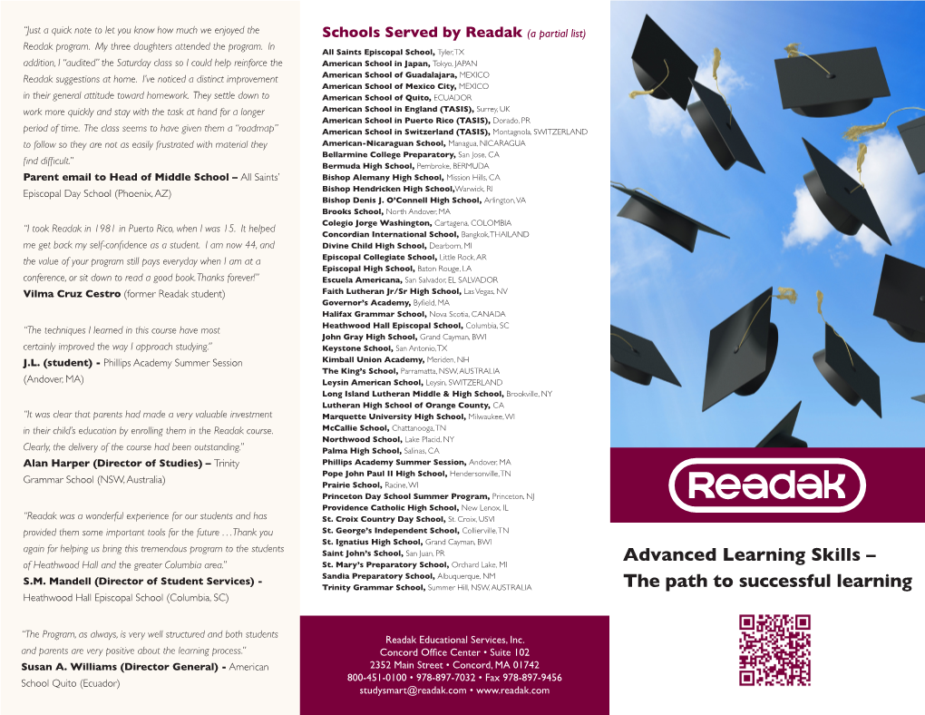 Advanced Learning Skills – of Heathwood Hall and the Greater Columbia Area.” St