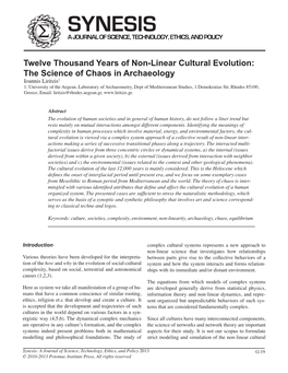 Twelve Thousand Years of Non-Linear Cultural Evolution: the Science of Chaos in Archaeology Ioannis Liritzis1 1