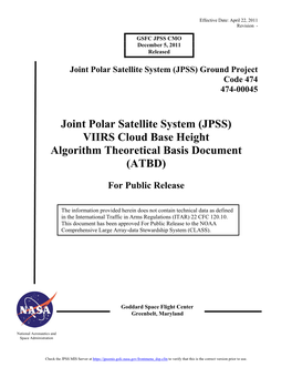 VIIRS Cloud Base Height Algorithm Theoretical Basis Document (ATBD)