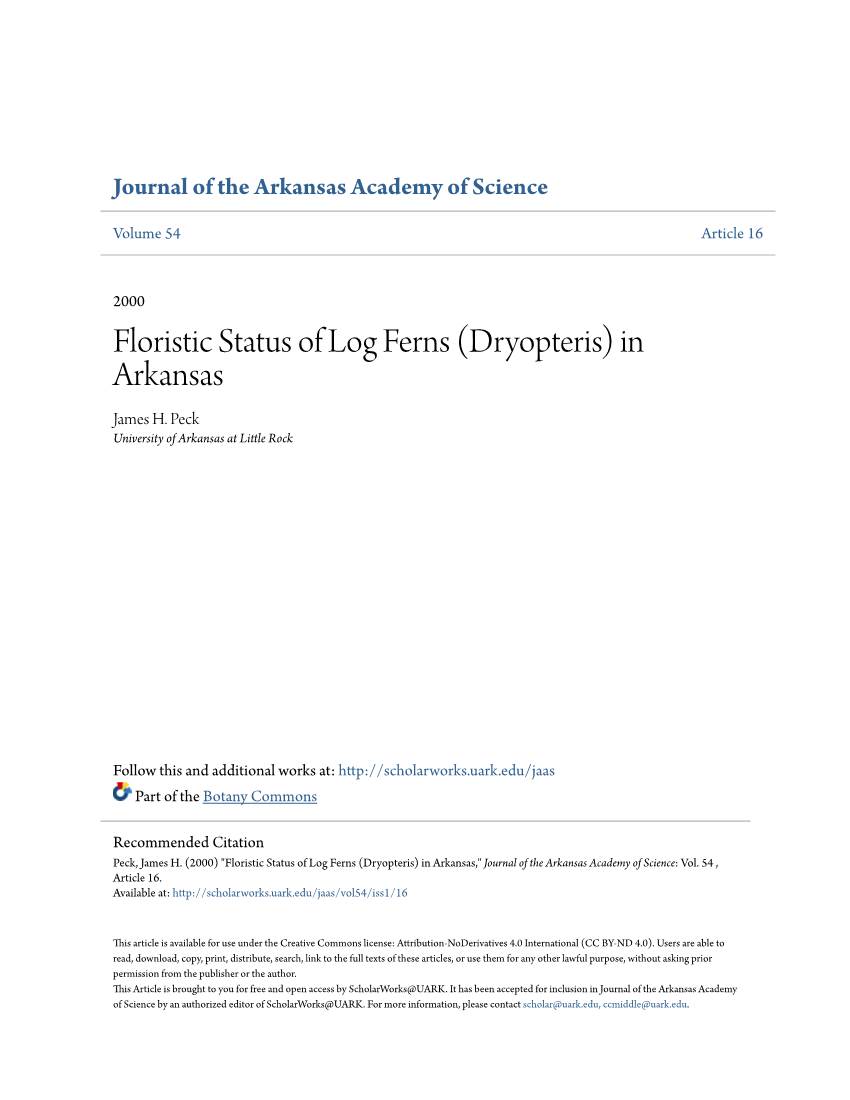 Floristic Status of Log Ferns (Dryopteris) in Arkansas James H
