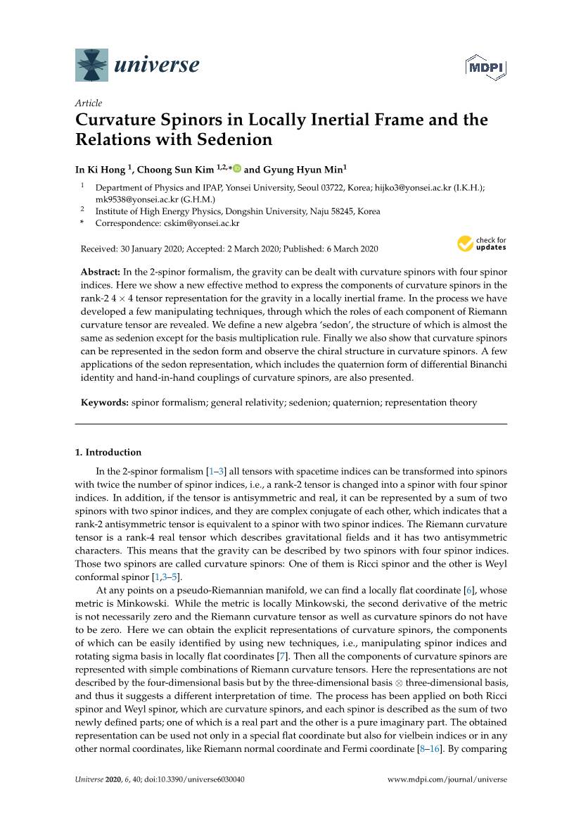 Curvature Spinors in Locally Inertial Frame and the Relations with Sedenion