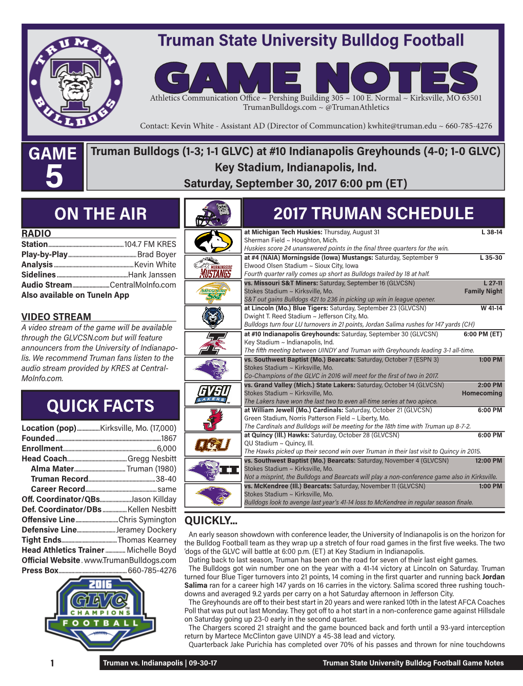 GAME NOTES Athletics Communication Office ~ Pershing Building 305 ~ 100 E