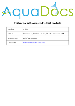Incidence of Arthropods in Dried Fish Products