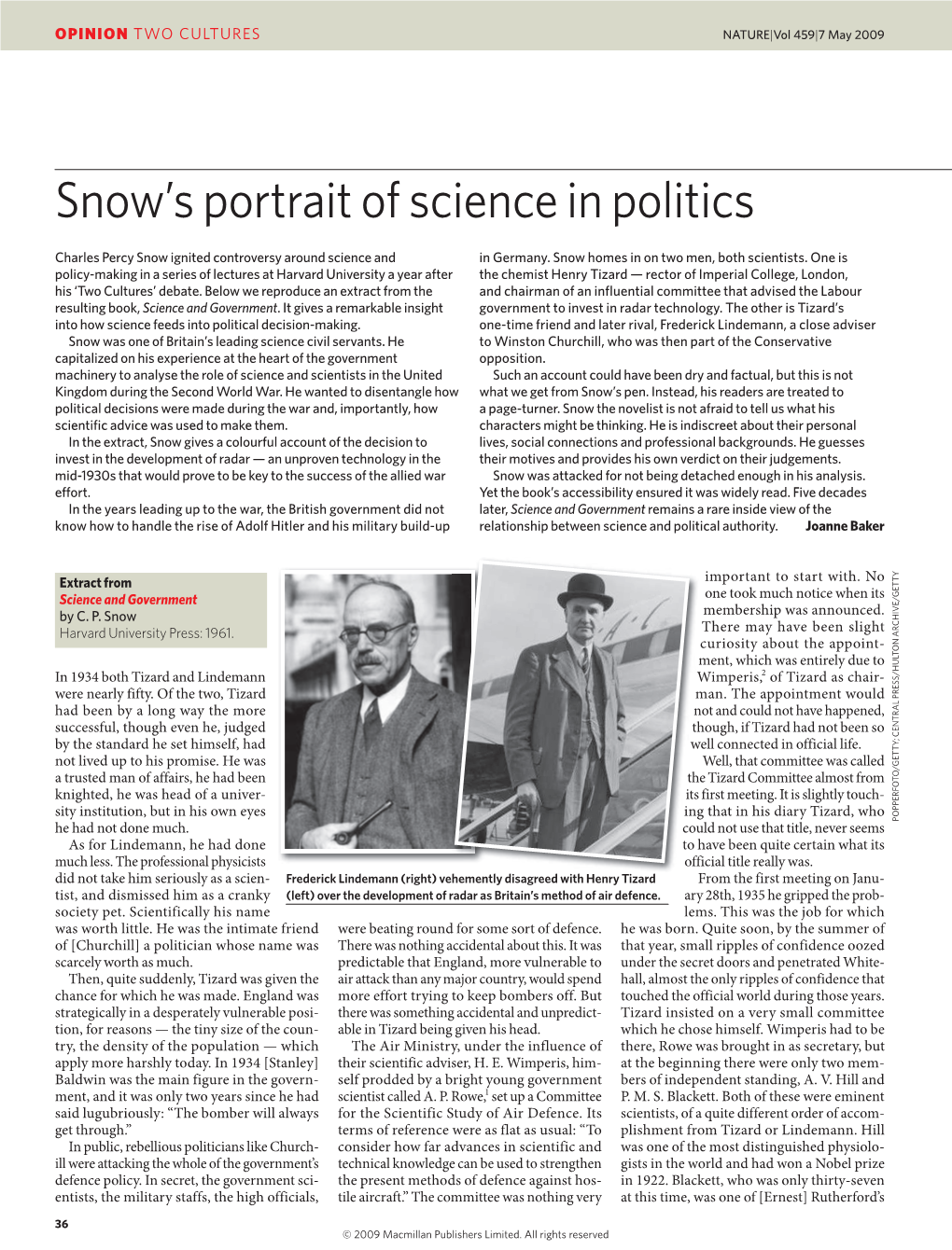 Snow's Portrait of Science in Politics