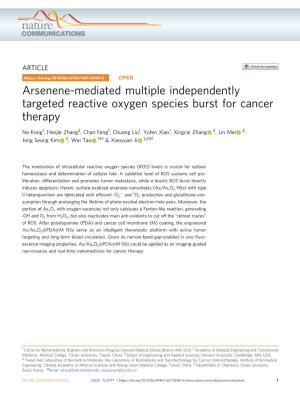 Arsenene-Mediated Multiple Independently Targeted Reactive Oxygen Species Burst for Cancer Therapy