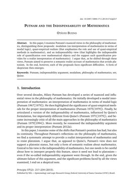 Putnam and the Indispensability of Mathematics 219 Depend on Us Whether a Certain Result Holds Or Not