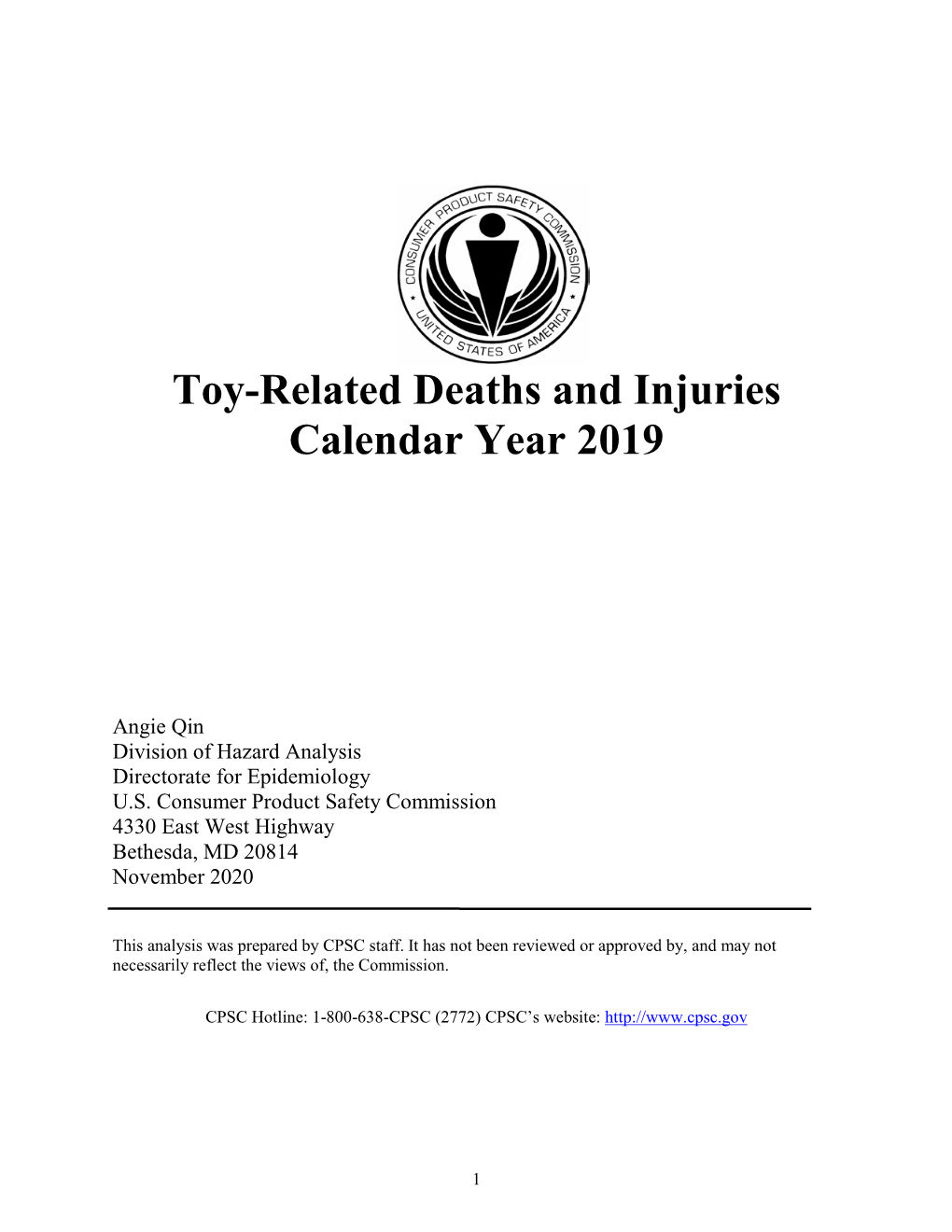 Toy-Related Deaths and Injuries, Calendar Year 2019