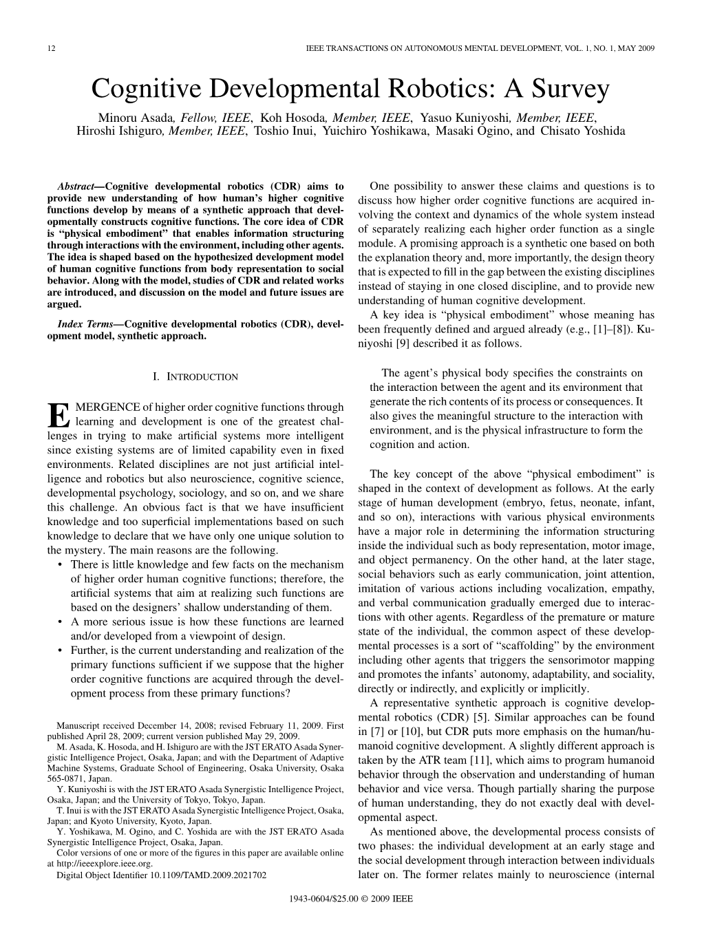 Cognitive Developmental Robotics