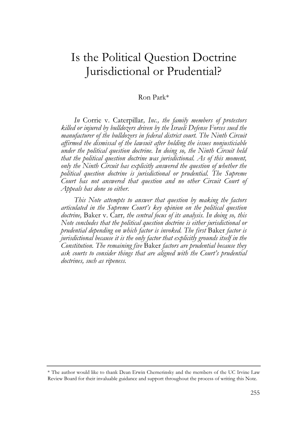 Is the Political Question Doctrine Jurisdictional Or Prudential?