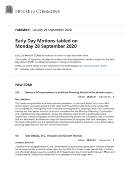 View Early Day Motions PDF File 0.12 MB