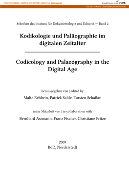 Kodikologie Und Paläographie Im Digitalen Zeitalter
