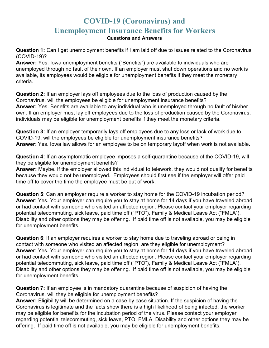 COVID-19 and Unemployment Insurance Benefits for Workers