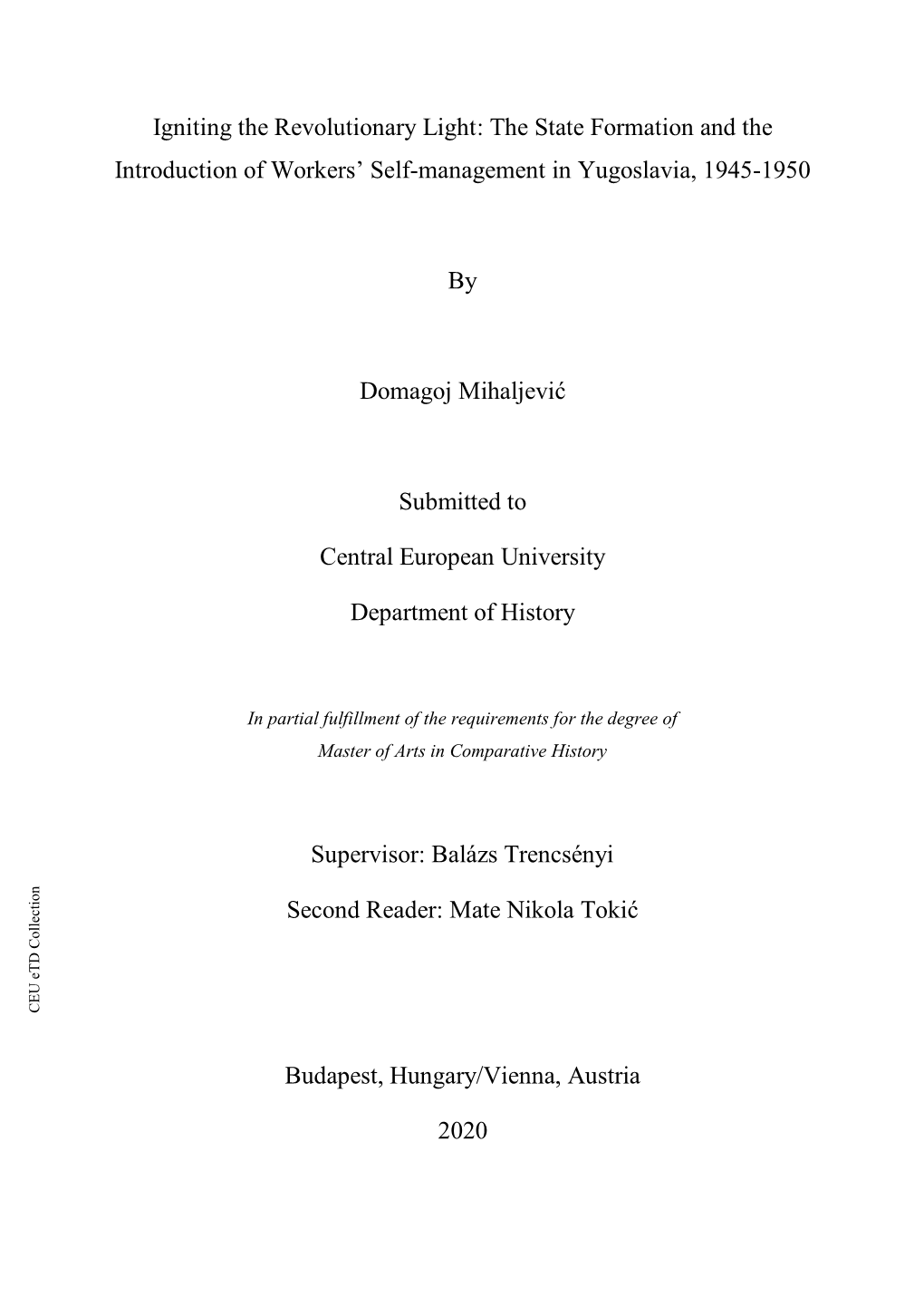 The State Formation and the Introduction of Workers' Self-Management in Yugoslavia, 1945-195