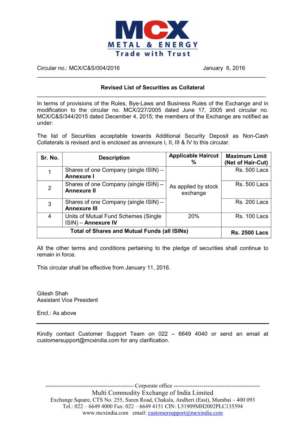 Multi Commodity Exchange of India Limited Exchange Square, CTS No