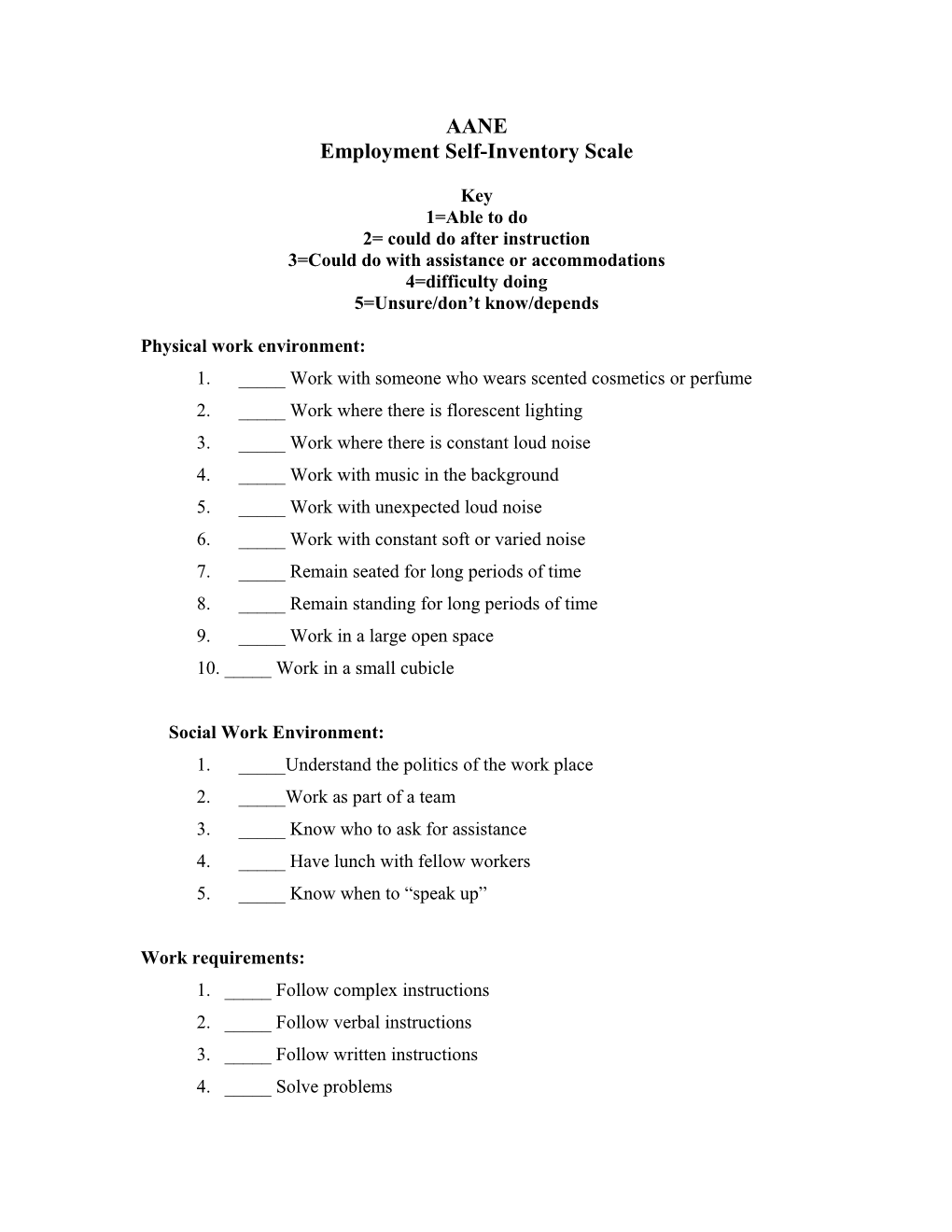 Employment Self-Inventory Scale