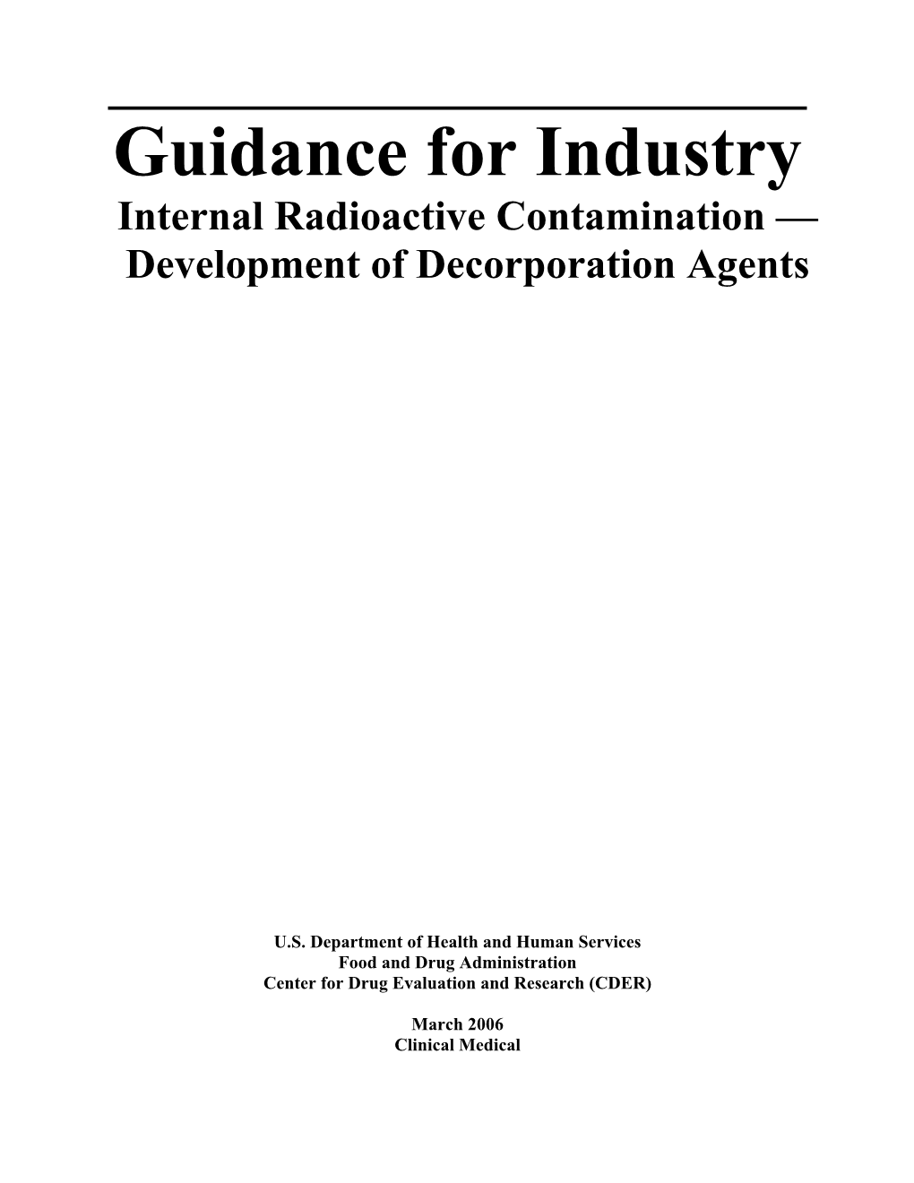 Guidance for Industry: Internal Radioactive Contamination