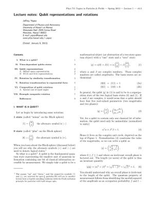 Lecture Notes: Qubit Representations and Rotations