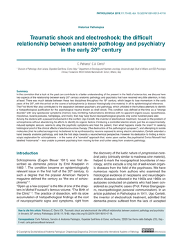 Traumatic Shock and Electroshock: the Difficult Relationship Between Anatomic Pathology and Psychiatry in the Early 20Th Century