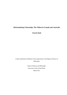 Reformulating Citizenship: the Nikkei in Canada and Australia