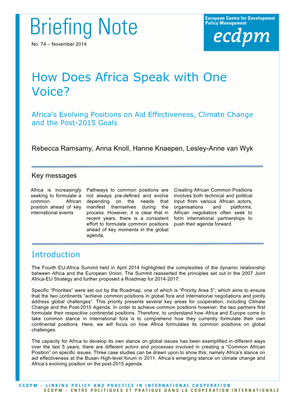 How Does Africa Speak with One Voice?