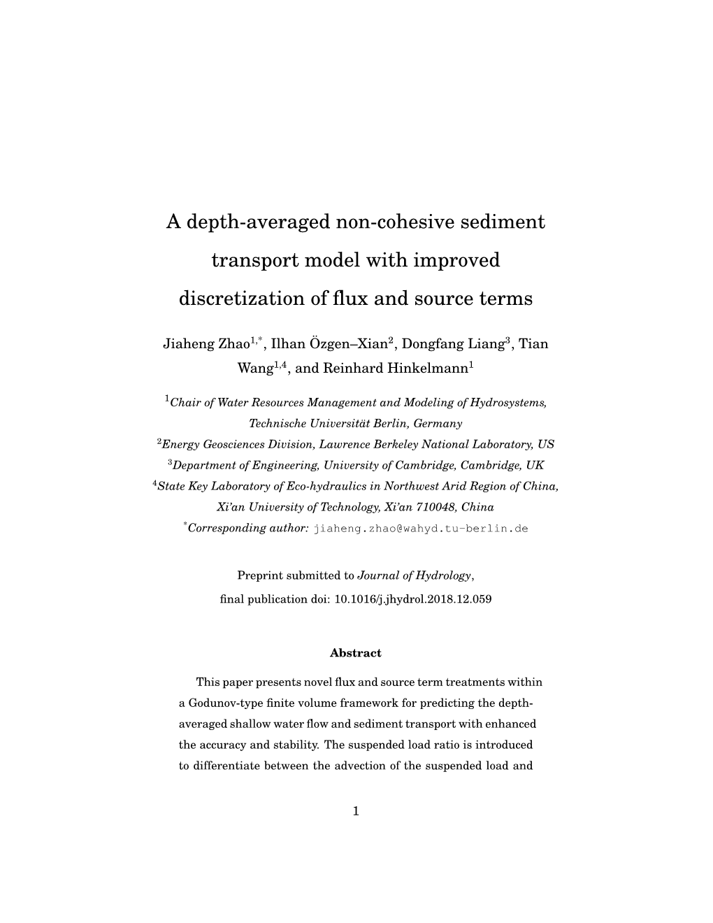 A Depth-Averaged Non-Cohesive Sediment Transport Model with Improved Discretization of ﬂux and Source Terms