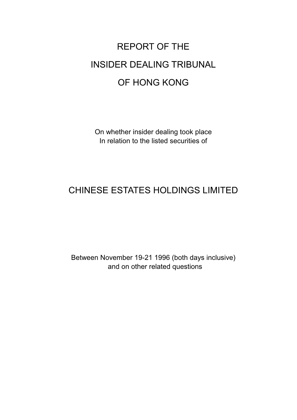 Report of the Insider Dealing Tribunal of Hong Kong