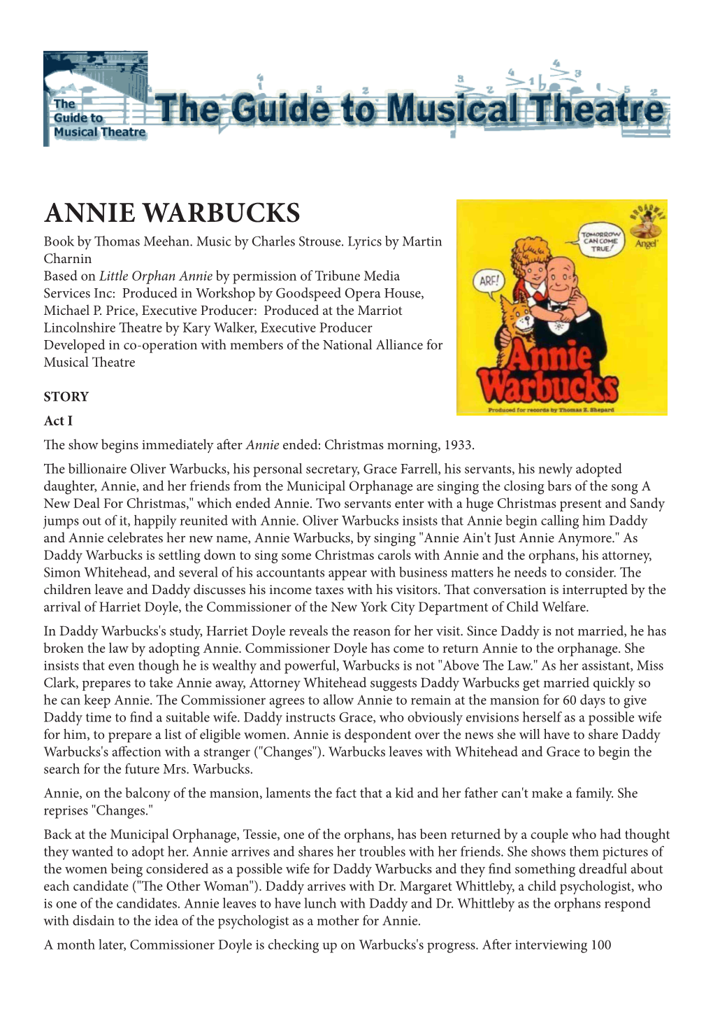 ANNIE WARBUCKS Book by Thomas Meehan