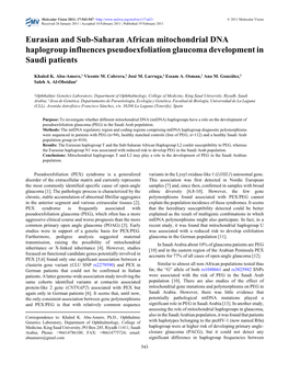 Eurasian and Sub-Saharan African Mitochondrial DNA Haplogroup Influences Pseudoexfoliation Glaucoma Development in Saudi Patients