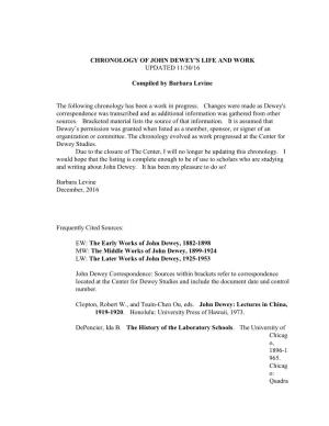 Chronology of John Dewey's Life and Work Updated 11/30/16