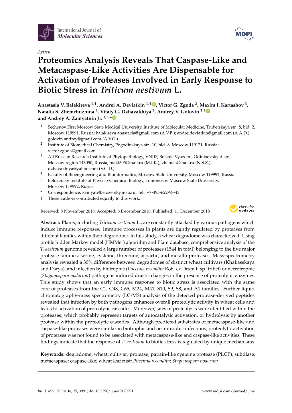 Proteomics Analysis Reveals That Caspase-Like and Metacaspase-Like Activities Are Dispensable for Activation of Proteases Involv