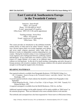 East Central & Southeastern Europe in the Twentieth Century
